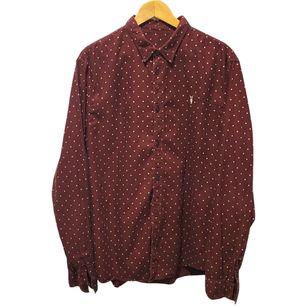 All saints Polka Dot Button Down Shirt Burgundy Size XXL